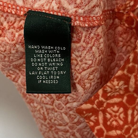 LRL Ralph Lauren Ikat Print Cotton Tunic Top Size L Orange Drawstring Waist Boho - Picture 5 of 6